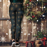 Merry & Bright Festive Teal Leggings<br><div class="desc">Merry & Bright Festive Teal blue Pattern Leggings perfect for your Christmas outfit. You can update the text or remove it. The pattern are cute golden brown stars in various shape placed on blue teal background .</div>