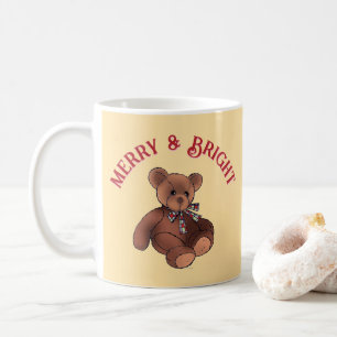 Merry & Bright Festive Teddy Bear Cute Christmas Coffee Mug