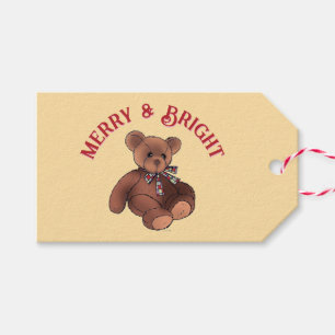 Merry & Bright Festive Teddy Bear Cute Christmas Gift Tags