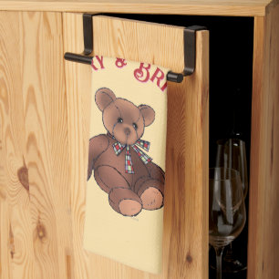 Merry & Bright Festive Teddy Bear Cute Christmas Tea Towel