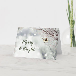 Merry Bright Forest Snowflakes Chickadee Bird Holiday Card