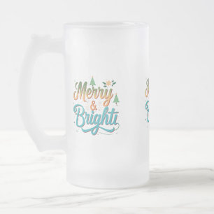 Merry & Bright Frosted Glass Mug - 16 oz  