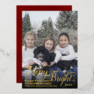Merry & Bright Full Frame Calligraphy Text Overlay Foil Holiday Card