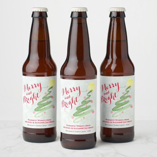 Merry & Bright Fun Abstract Christmas Tree Beer Bottle Label (Bottles)