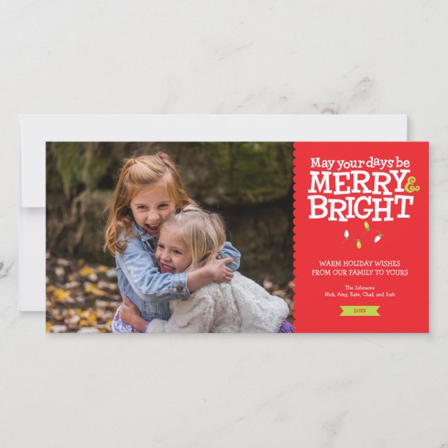 Merry & Bright Fun Christmas Lights Photo Card (Front)