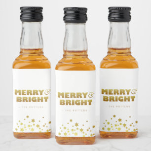 Merry & Bright   Fun Christmas White & Gold Mini Liquor Bottle Label