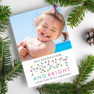 Merry & Bright Fun Modern Christmas Holiday Photo Card
