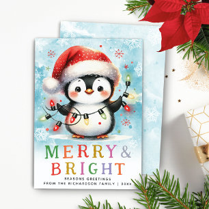 Merry & Bright Fun Penguin Christmas Holiday Card