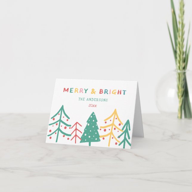 Merry & Bright Fun Pine Stylish Christmas Cards (Front)