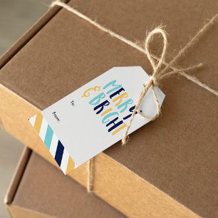 "Merry & Bright" Fun Stripes Holiday Gift Tags