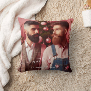 Merry & Bright Gay Retro Pink   Custom Photo  Cushion