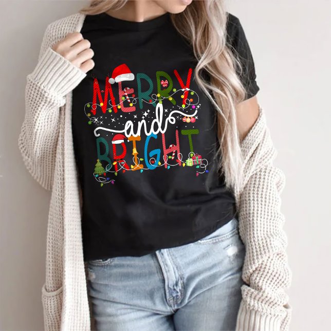  Merry & Bright, Gift For Christmas Shirt, Holiday T-Shirt (Creator Uploaded)