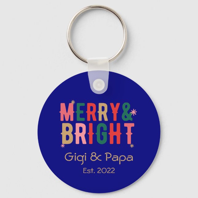 Merry & Bright Gigi & Papa Grandparents Gift Key Ring (Front)