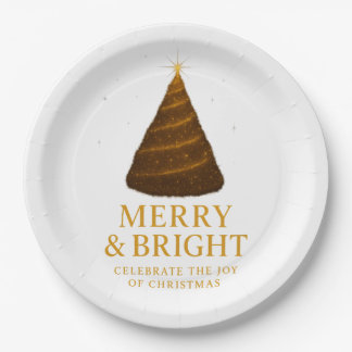 Merry & Bright Gold Christmas Paper Dinner Plates