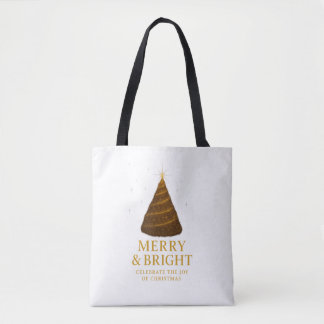Merry & Bright Gold Christmas Shopping Tote Bag