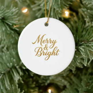 Merry & Bright Gold Foil Christmas Decor Ceramic Tree Decoration