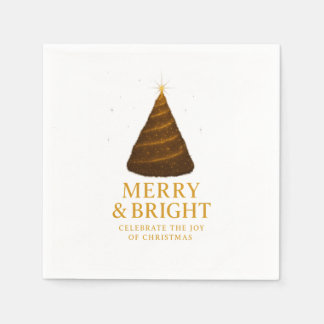 Merry & Bright Gold Glitter Christmas Cocktail Napkin