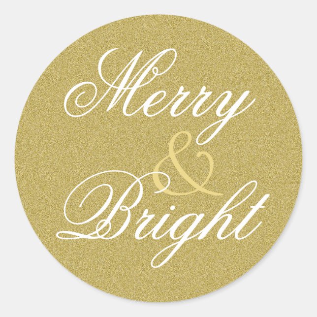 Merry & Bright Gold Glitter Holiday Classic Round Sticker (Front)