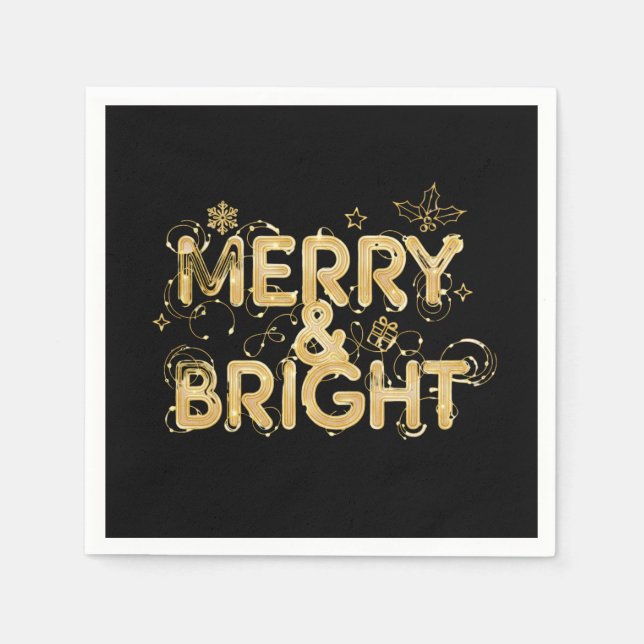 Merry & Bright – Golden Christmas Lights Napkin (Front)