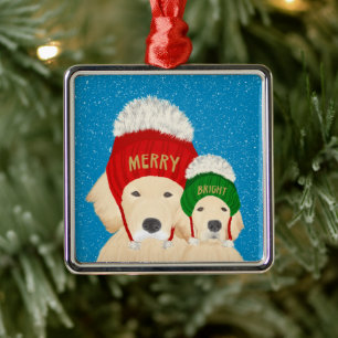 Merry Bright Golden Dogs Christmas Ornament 2022