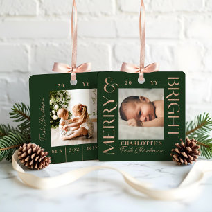 Merry & Bright Green Baby First Christmas Photos Metal Tree Decoration