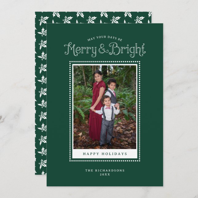 Merry Bright Green Elegant Photo Holiday Card (Front/Back)