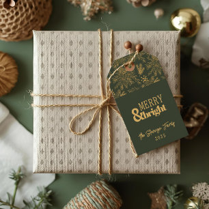 Merry & Bright Green Poinsettia Holiday Gift Tag