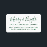 Merry & Bright Green White Return Address Label<br><div class="desc">Add some extra cheer to your holiday cards and invitations with our festive Merry Christmas return address labels. This stylish Christmas design features 'Merry & Bright' in green handwritten chic script calligraphy on a white background. Simply add your name and address. Exclusively designed for you by Happy Dolphin Studio. If...</div>