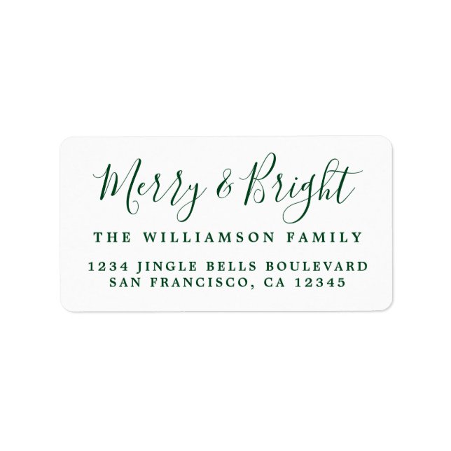 Merry & Bright Green White Return Address Label (Front)