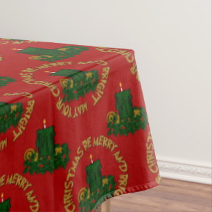 Merry-Bright,Green Xmas Candle-Tablecloth 60x104in Tablecloth
