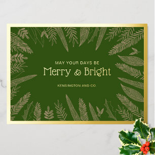 Merry & Bright Greenery Corporate Christmas Foil Holiday Card