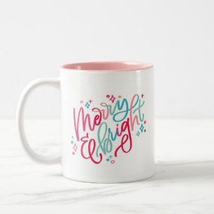 Merry & Bright Hand Lettered Two-Tone Coffee Mug