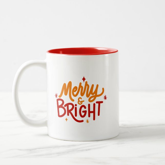 Merry & Bright Hand Lettered Two-Tone Mug (Left)