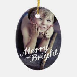 Merry & Bright Happy Christmas Photo Ornament