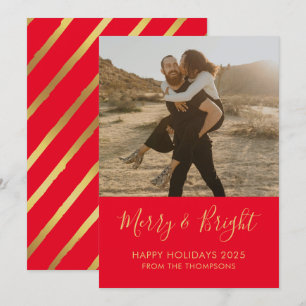 Merry & Bright Holiday Christmas red Photo card