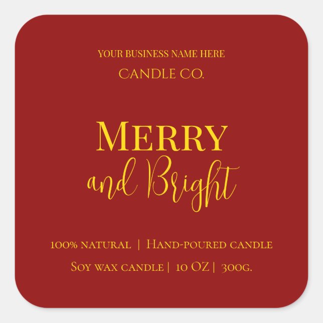 Merry & Bright Holiday | Editable Christmas Candle Square Sticker (Front)