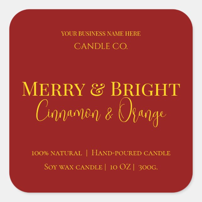 Merry & Bright Holiday | Editable Christmas Candle Square Sticker (Front)