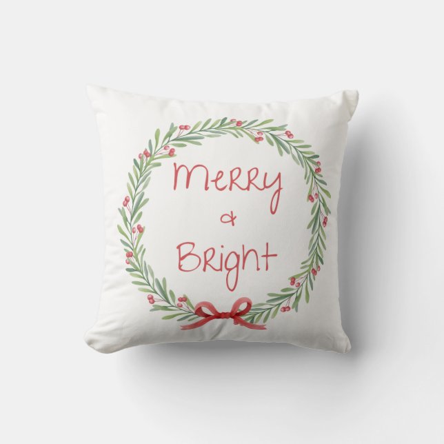 Merry & Bright Holiday Pillow (Front)