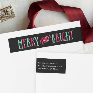 Merry & Bright   Holiday Return Address Wrap Around Label