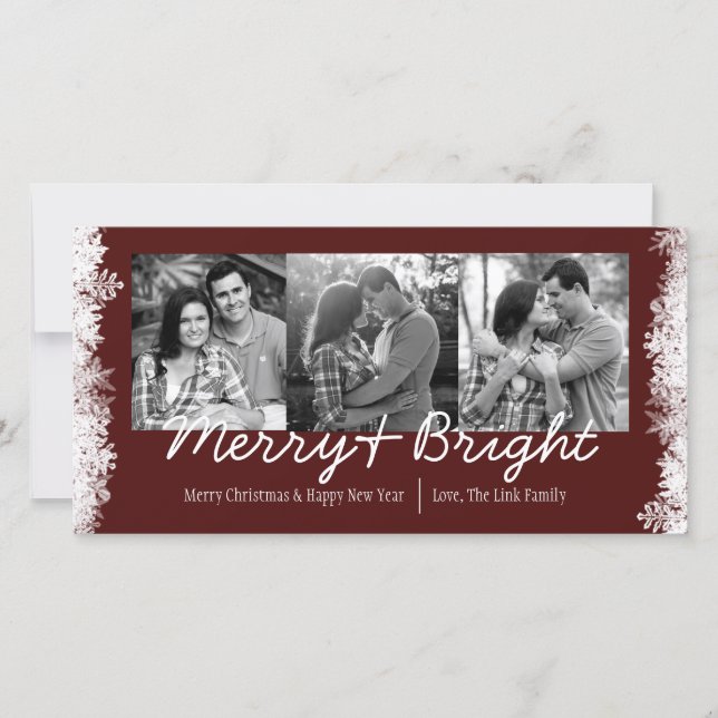 Merry & Bright Holiday Snowflake Photo Card (Front)
