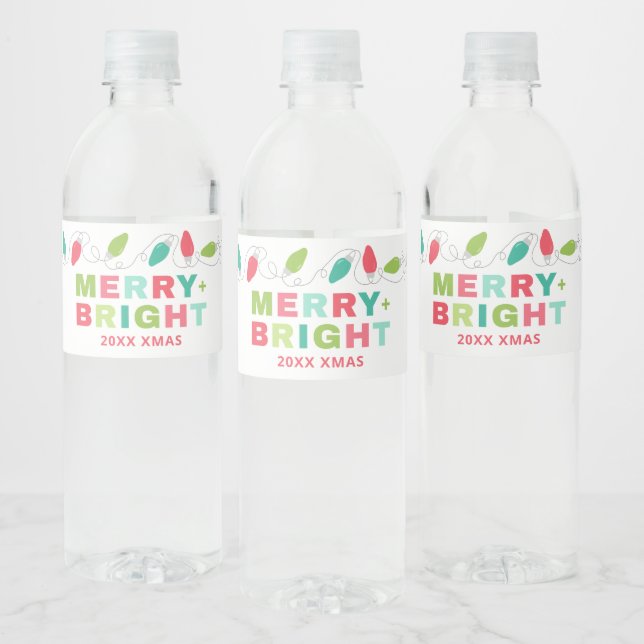 Merry + Bright Holiday Water Bottle Label (Bottles)