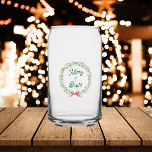 Merry & Bright Holiday Wreath Can Glass