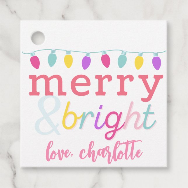 Merry & Bright Kids Christmas Lights Favour Tag (Front)