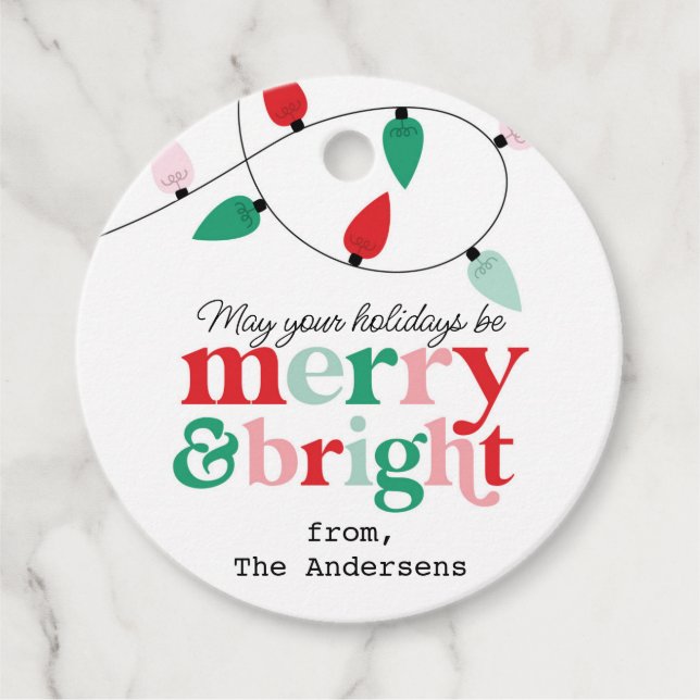 Merry Bright Lights Sticker Favour Tags (Front)