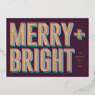 Merry + Bright Marquee Foil Holiday Card - Purple