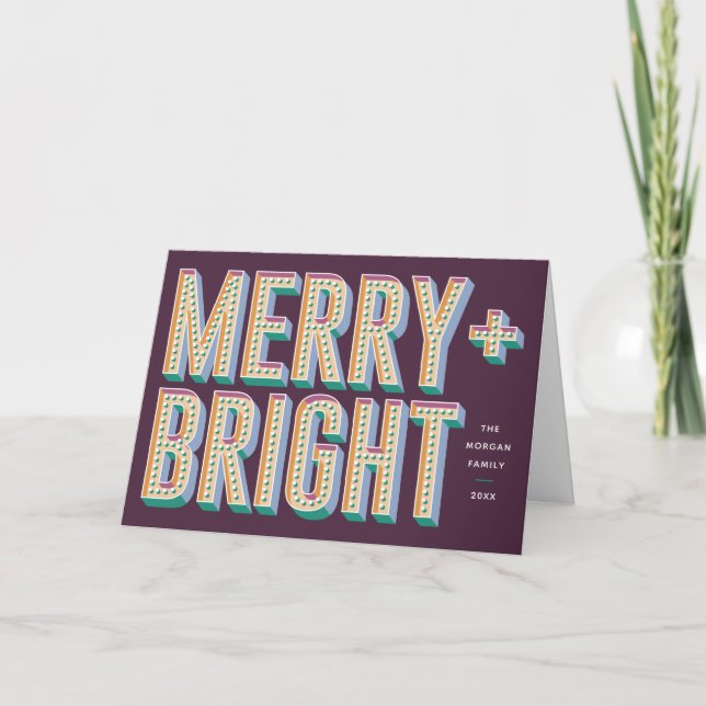 Merry + Bright Marquee Greeting Card - Purple (Front)