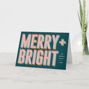 Merry + Bright Marquee Greeting Card - Teal