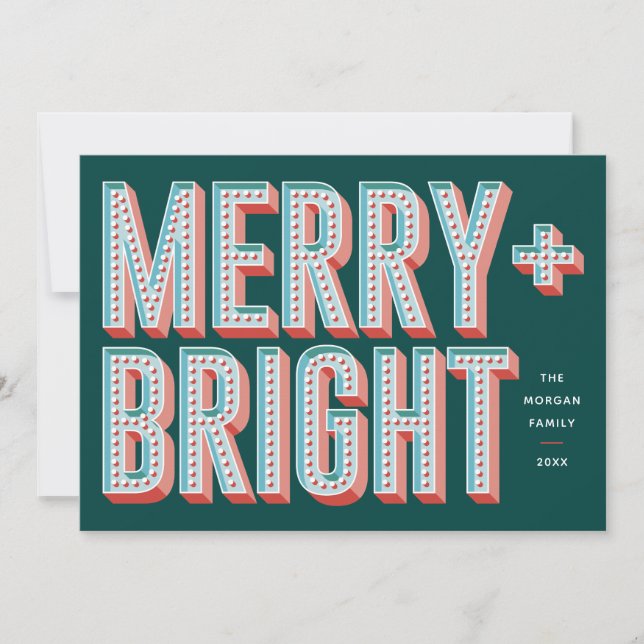 Merry + Bright Marquee Holiday Card - Green (Front)