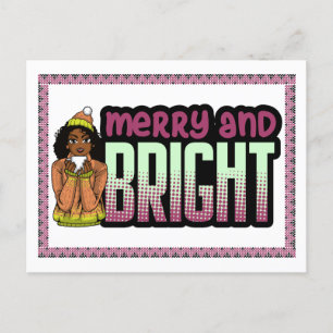 Merry & Bright Melanin Christmas Black Melanin Sis Holiday Postcard