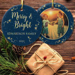 Merry & Bright Merry Christmas family photo Ceramic Tree Decoration